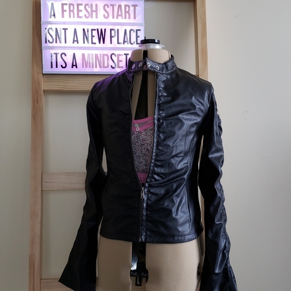Rusched Front Pleather Jacket - Picture 1 of 4